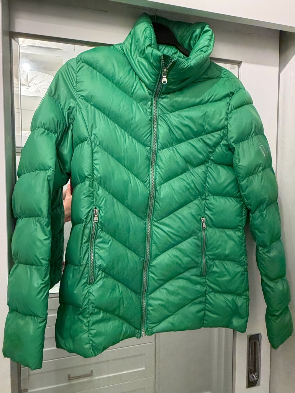 Ralph Lauren Green Chevron Quilted Puffer Jacket XS